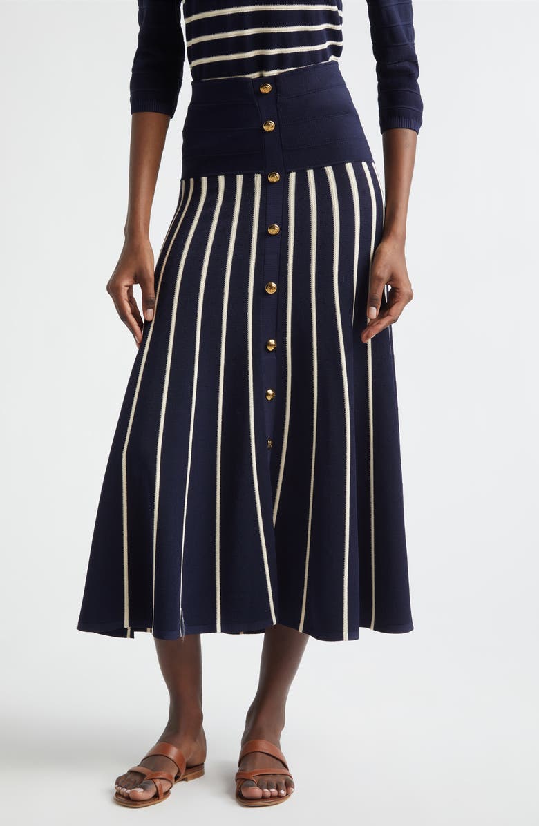Zimmermann Kindred Spirit Luna Stripe Midi Skirt, Main, color, Navy/ Cream