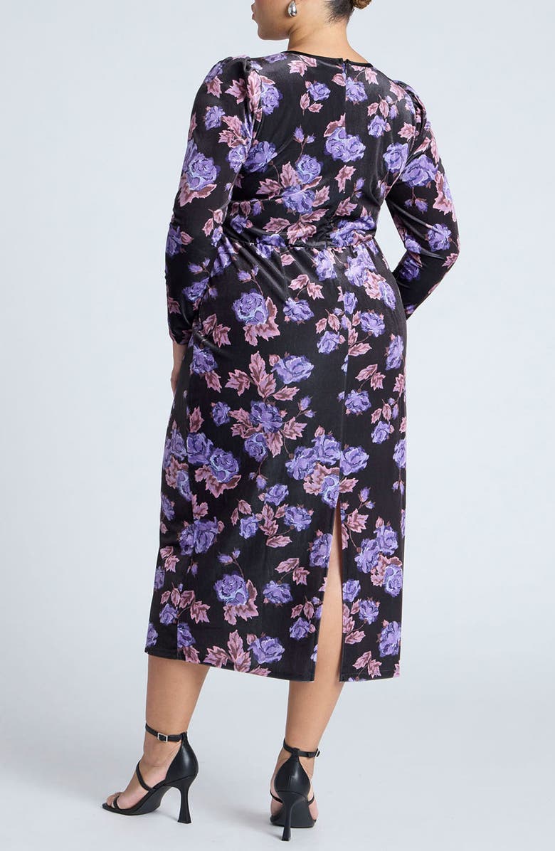 ELOQUII Floral Velvet Long Sleeve Midi Dress, Alternate, color, 