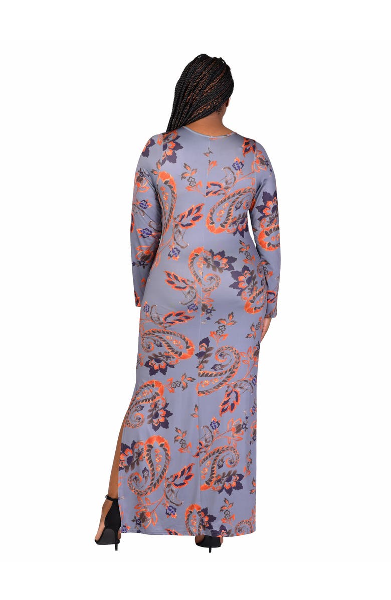 24seven Comfort Apparel Long Sleeve Side Slit Fitted Maxi Dress, Alternate, color, Grey Multi