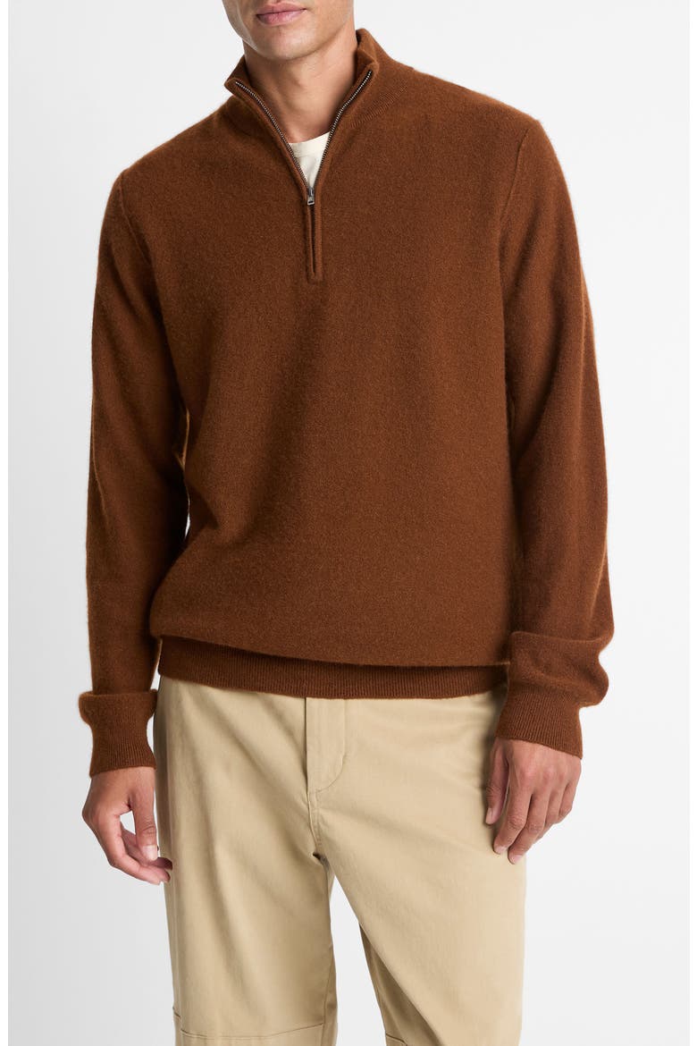 Boiled Cashmere Quarter Zip Sweater, Main, color, COPPERHEAD