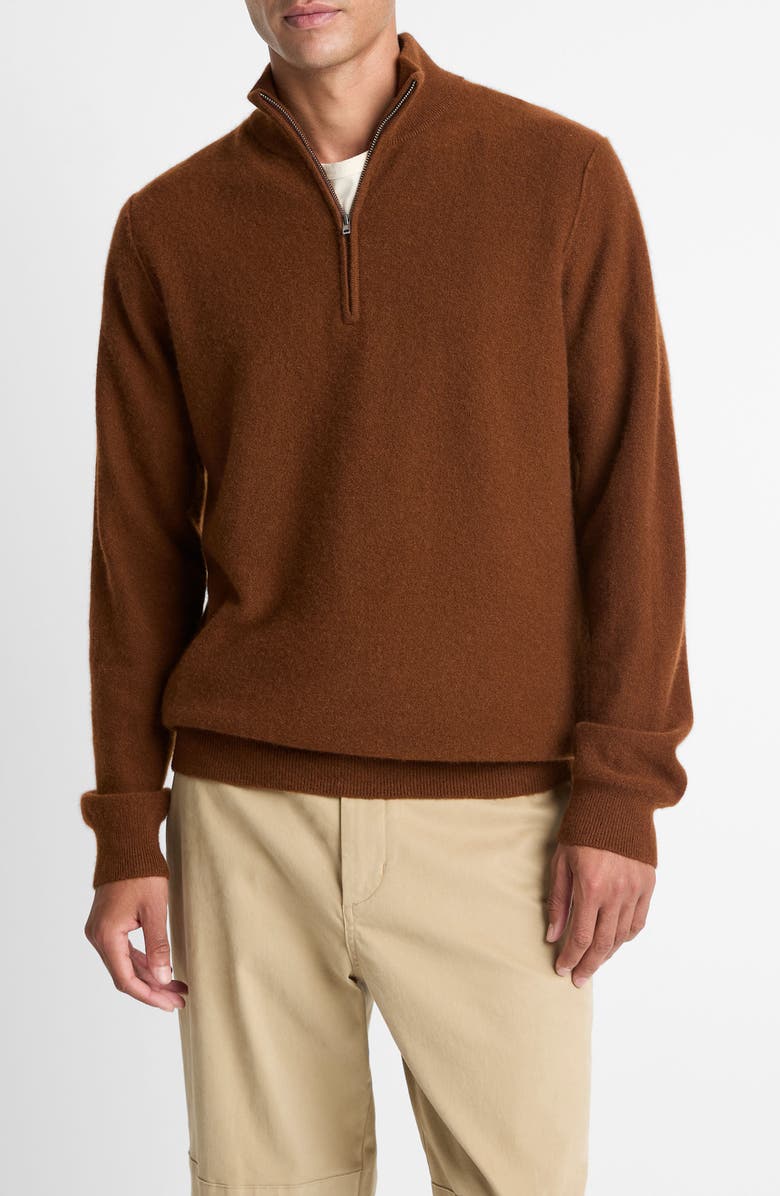 Vince Boiled Cashmere Quarter Zip Sweater, Main, color, Copperhead