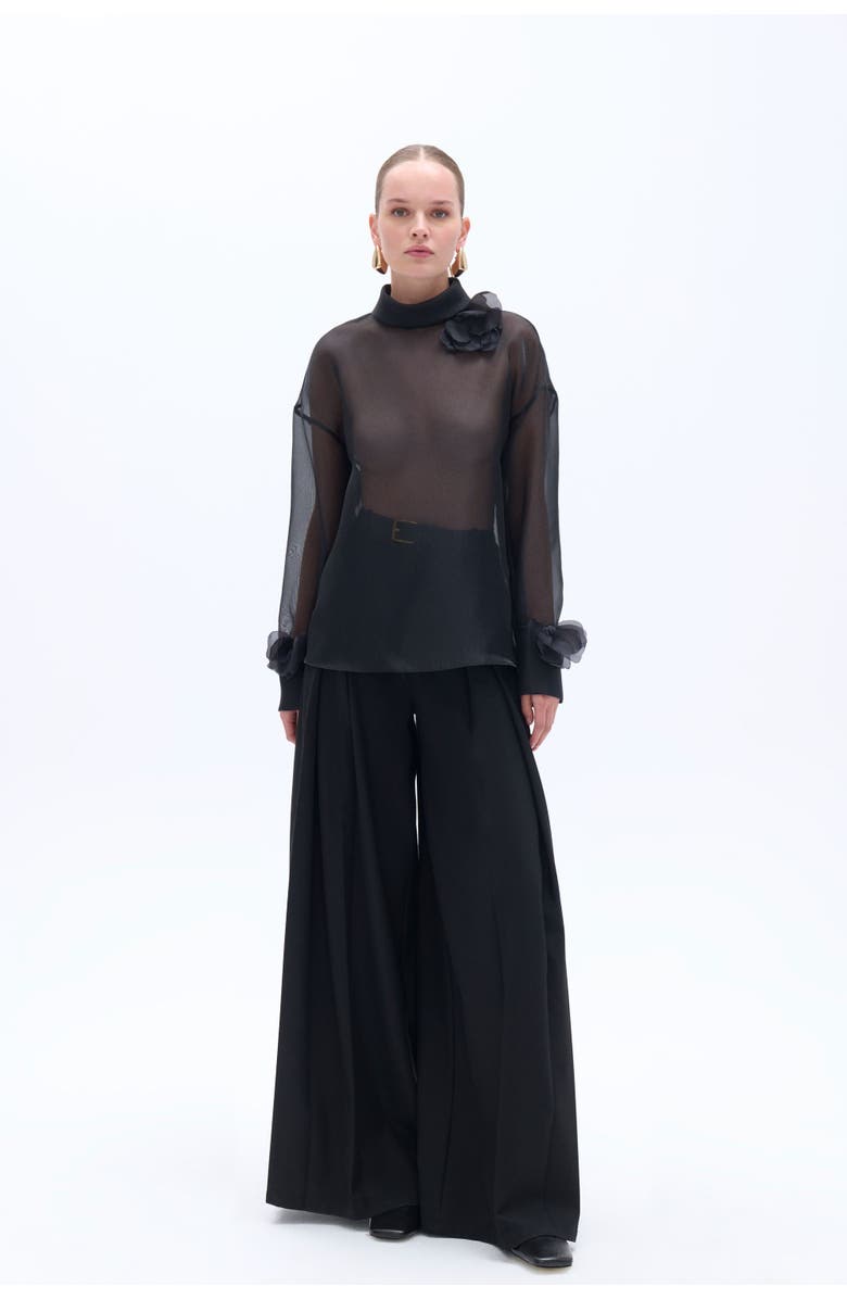 Nocturne Flower Applique Sheer Blouse, Alternate, color, 