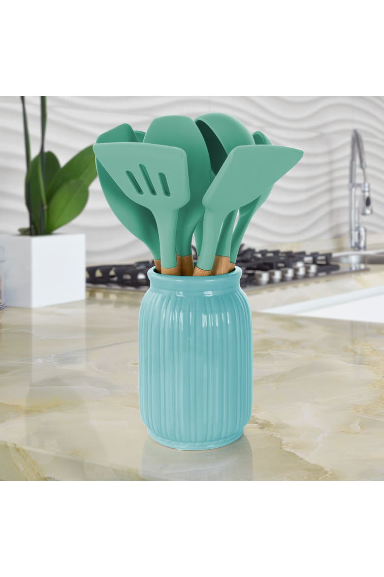 Silicone and Wood Cooking Utensils, Set of 9, Alternate, color, Mint Green