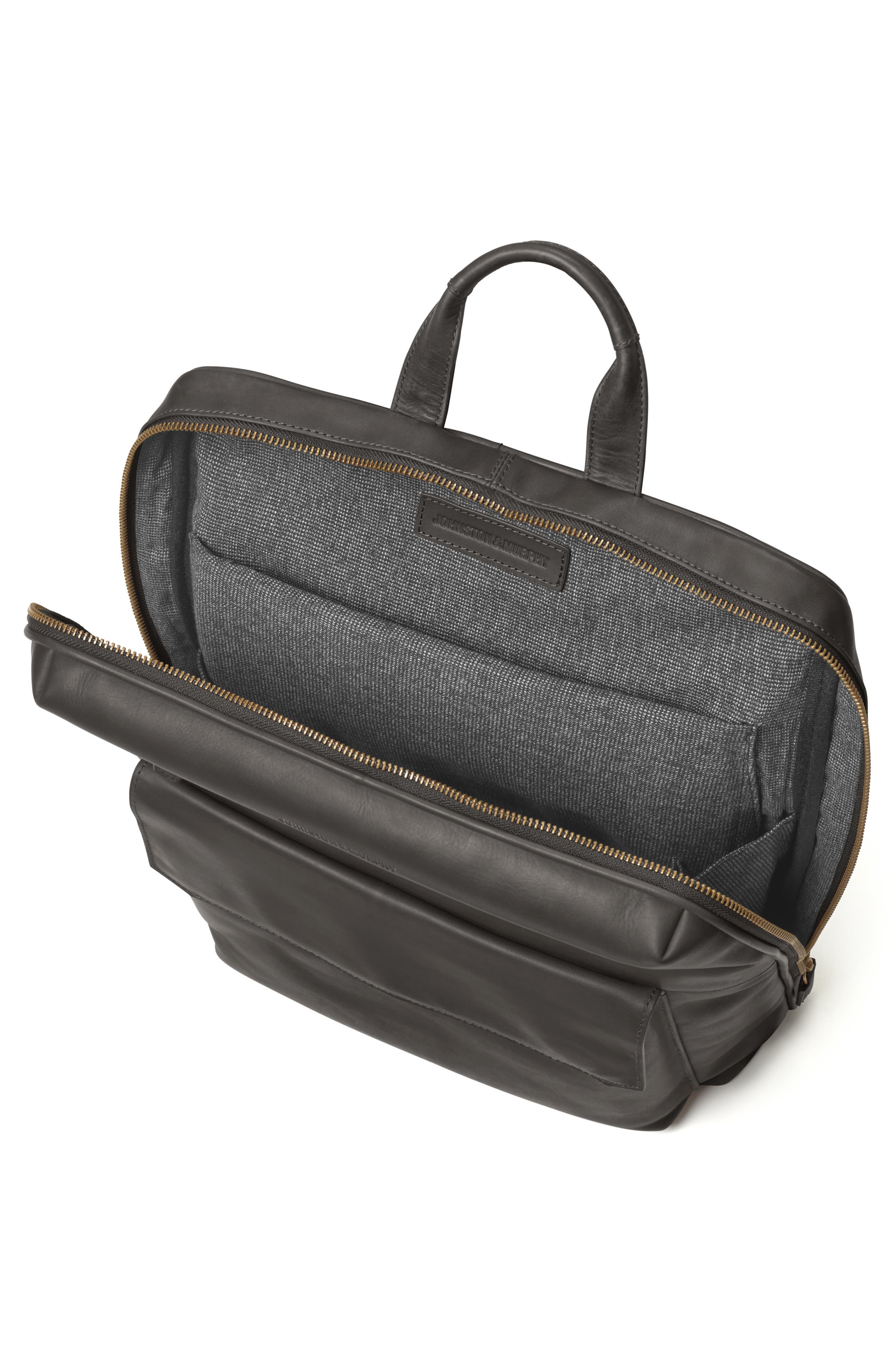 Johnston & Murphy Rhodes Water Repellent Leather Commuter Backpack, Alternate, color, Black Full Grain