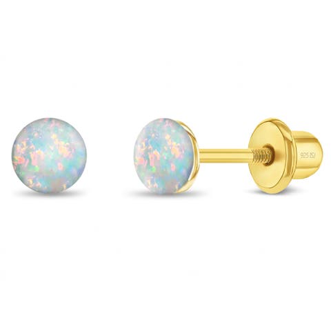 Opal Button Plated Earrings