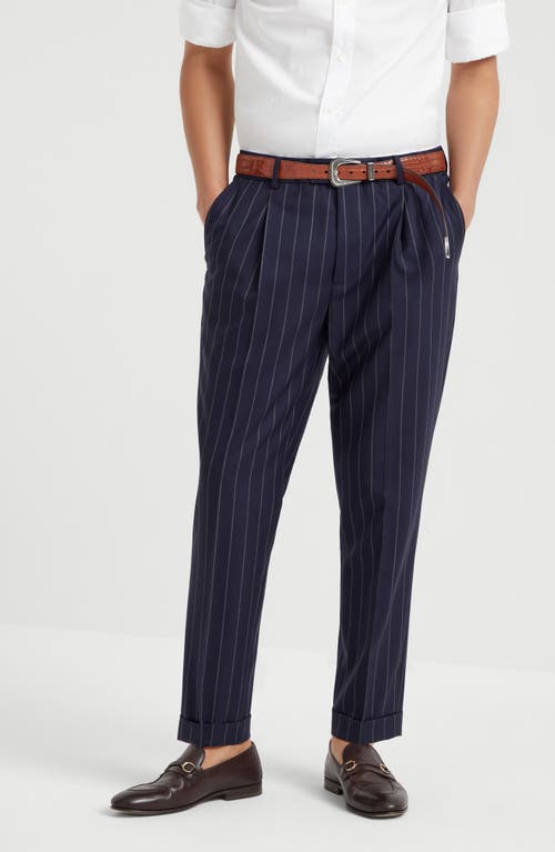 Brunello Cucinelli Chalk Stripe Trousers In Blue