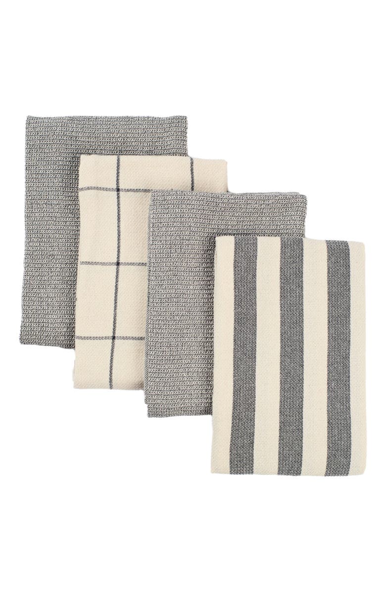 Meema Kitchen Towels - Cotton Flat & Waffle Weave Set - Set of 4, Main, color, Charcoal