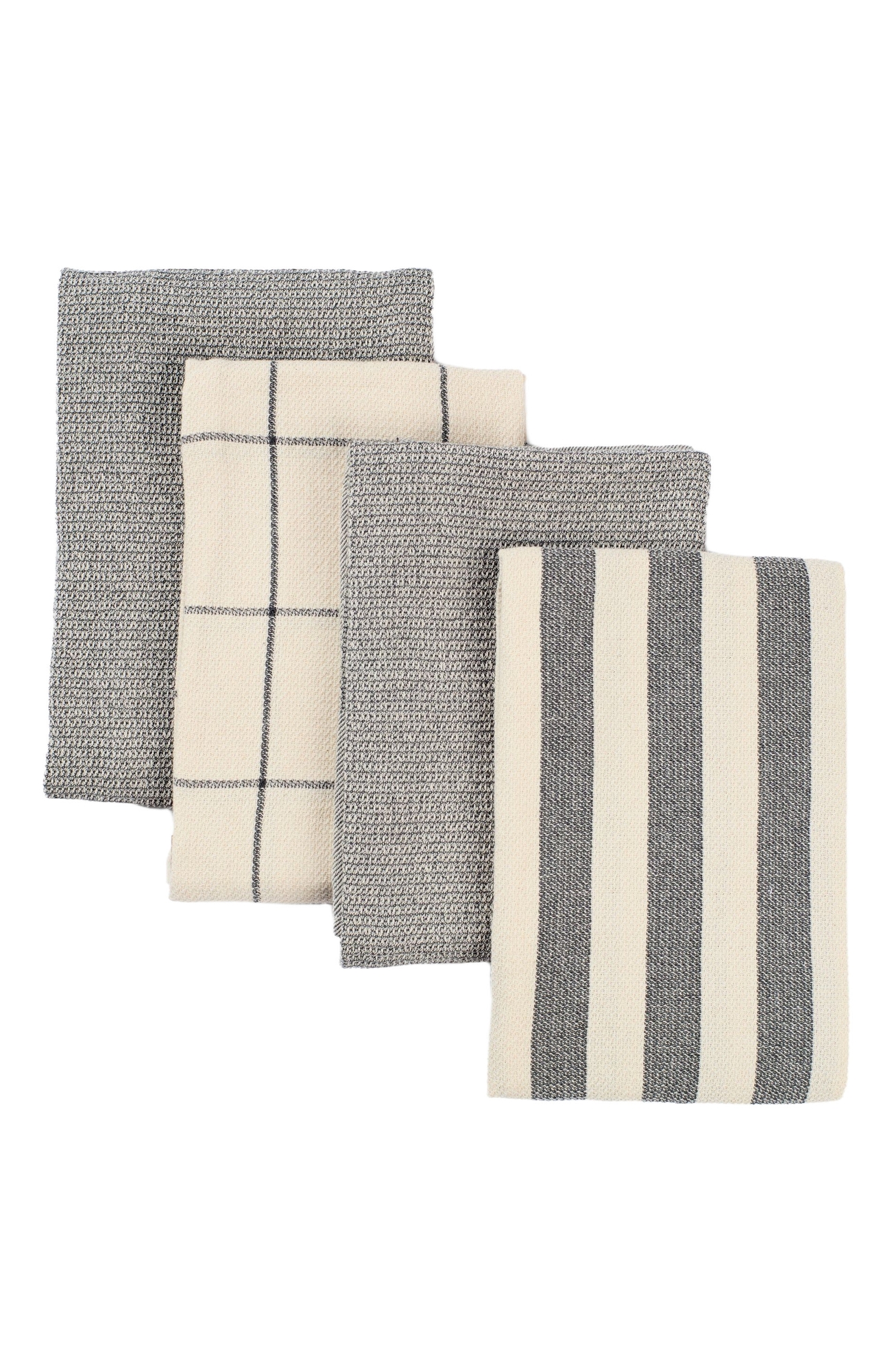 Meema Kitchen Towels - Cotton Flat & Waffle Weave Set - Set of 4 - Charcoal