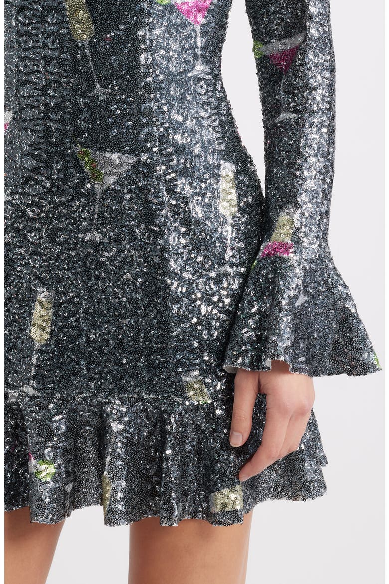 Brioni Sequin Long Sleeve Minidress, Alternate, color, BLACK MULTI