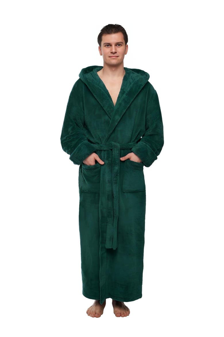Men's Hooded Long Fleece Robe, Alternate, color, Forest Green