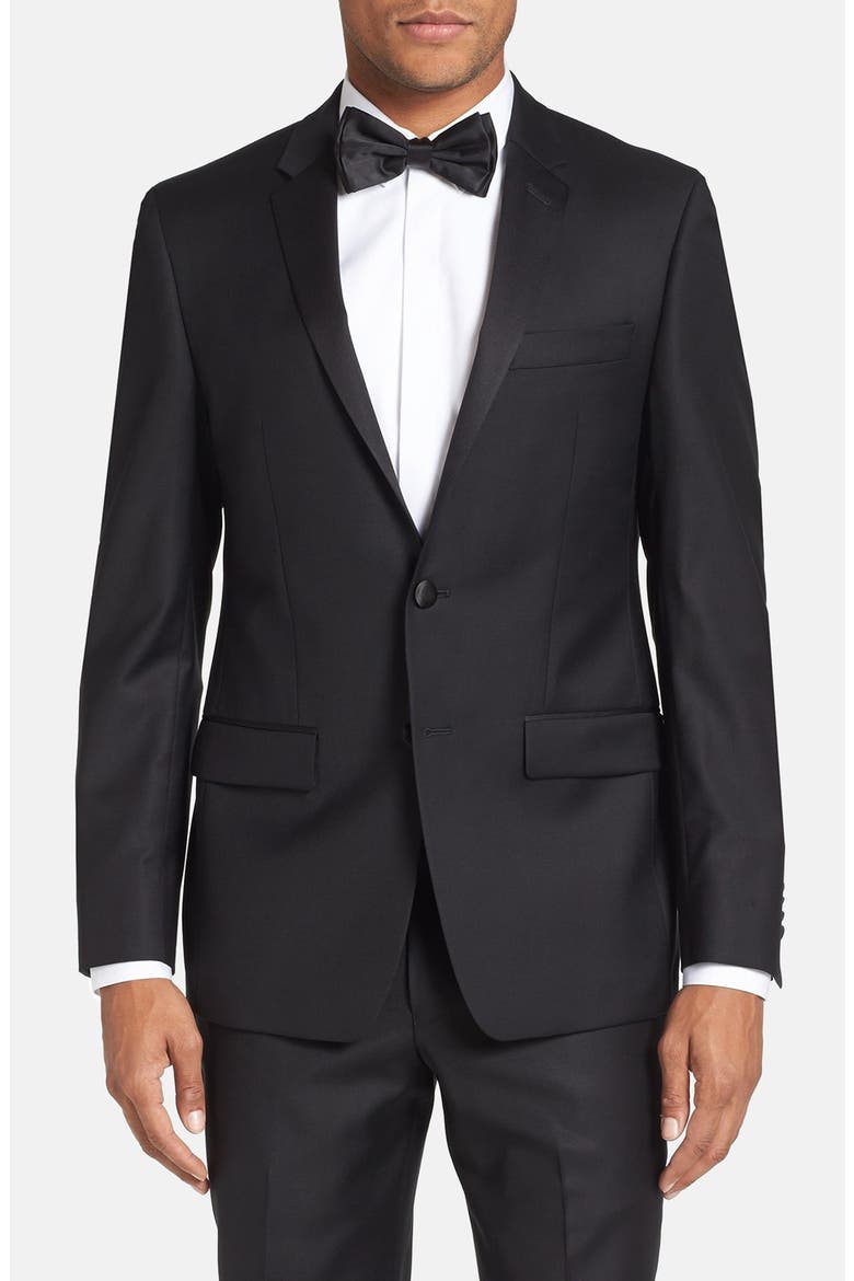 Trim Fit Wool Tuxedo, Alternate, color, BLACK