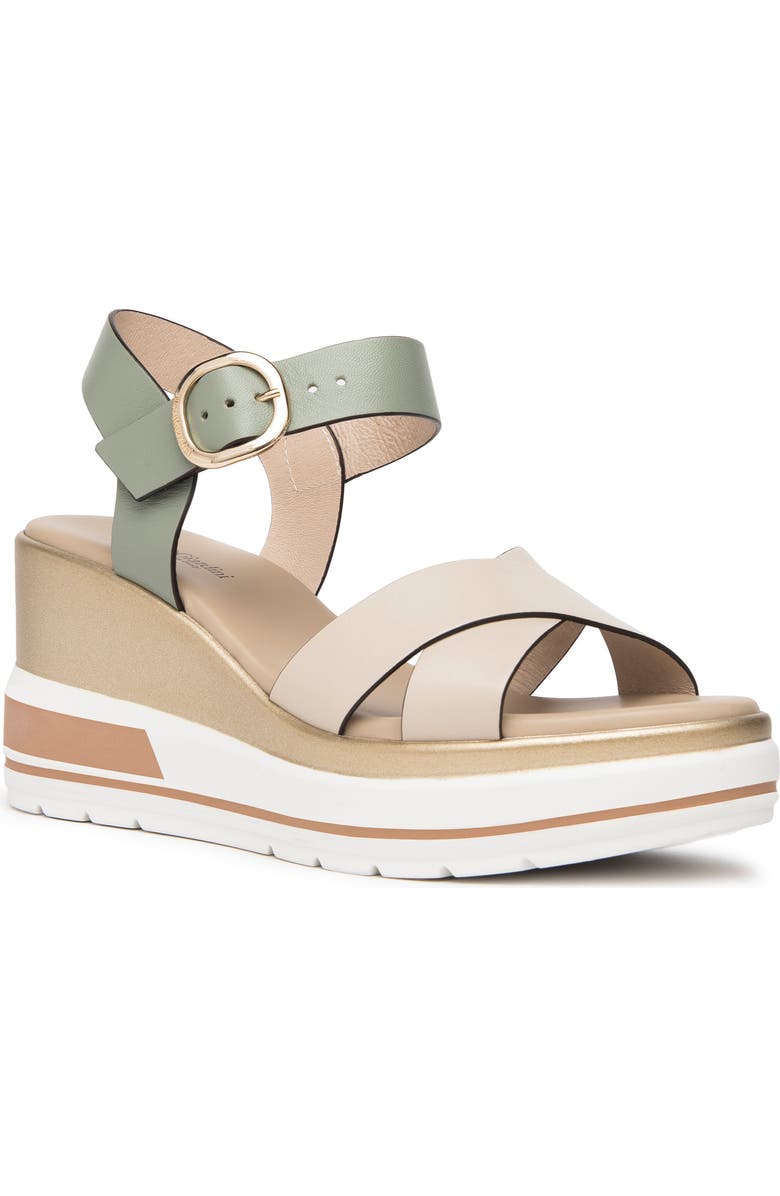 NeroGiardini Platform Wedge Sandal, Main, color, Ivory / Sage