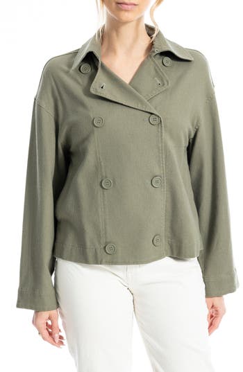 Max Studio Double Breasted Twill Jacket In Olive