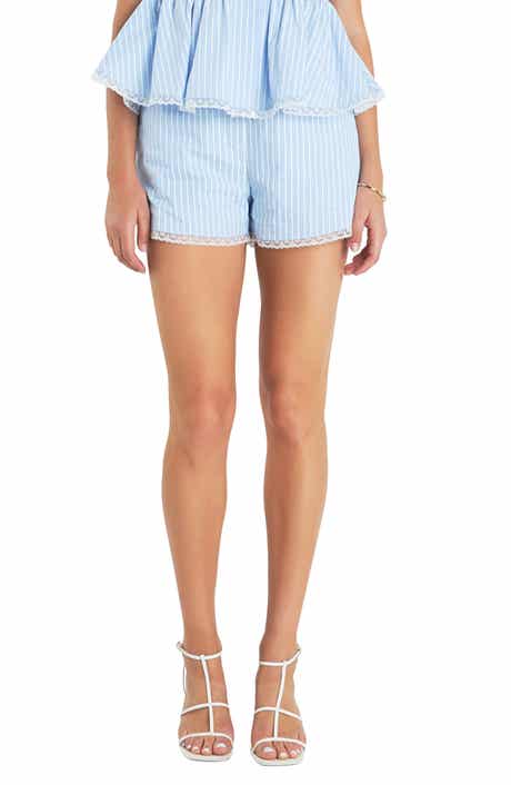 English Factory Stripe Lace Trim Cotton Shorts