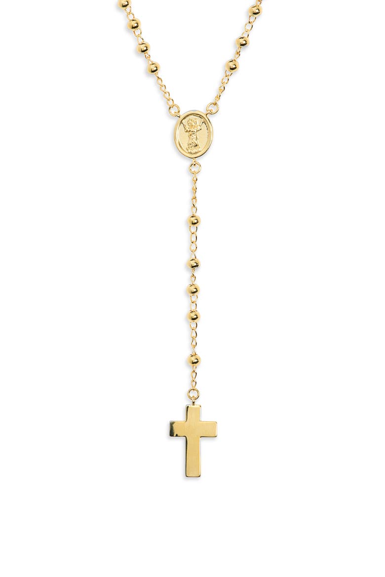 Ball Chain Rosary Necklace, Alternate, color, GOLD