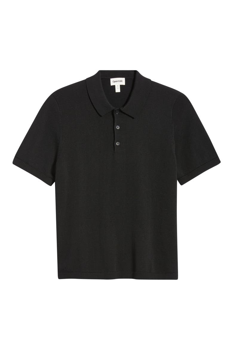 Solid Cotton Blend Polo Sweater, Alternate, color, BLACK