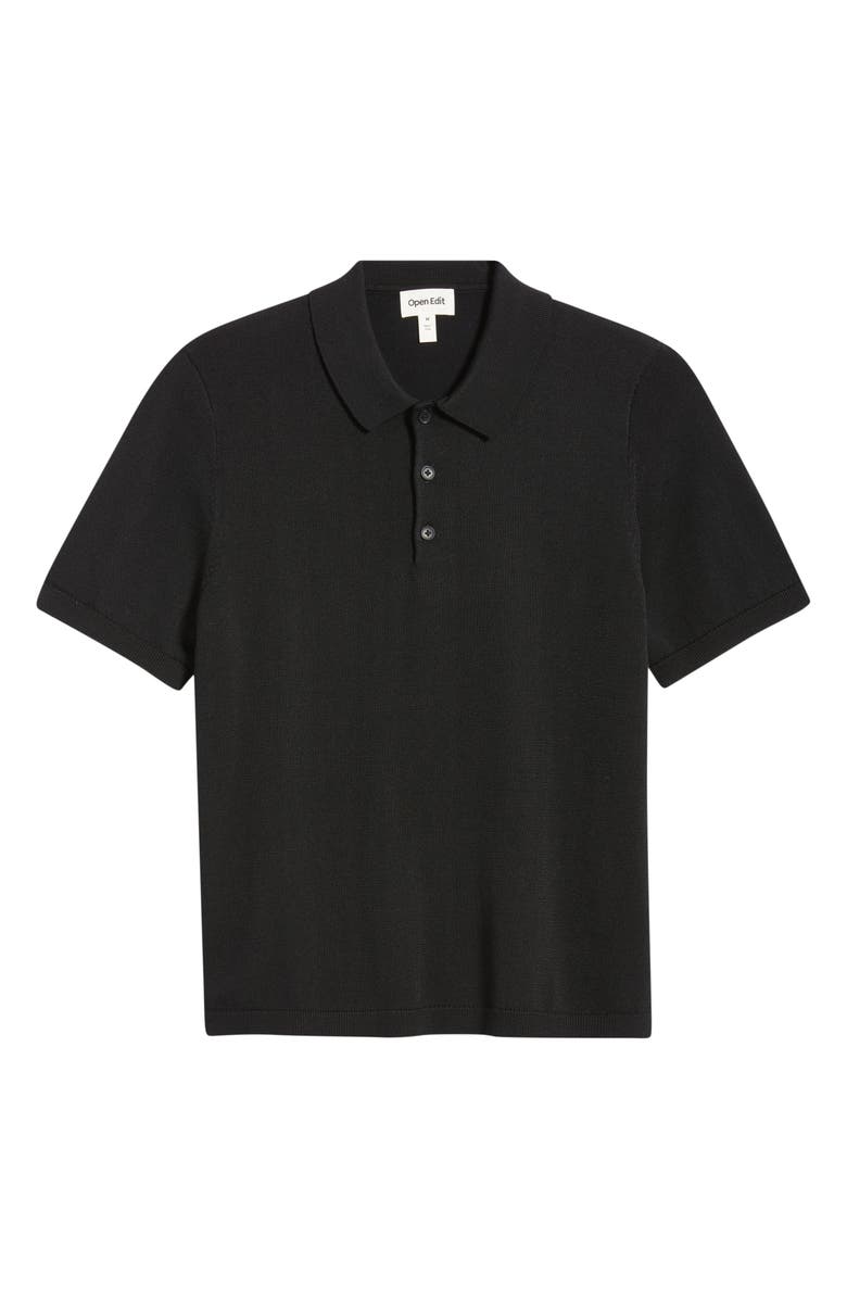 Open Edit Solid Cotton Blend Polo Sweater, Alternate, color, Black