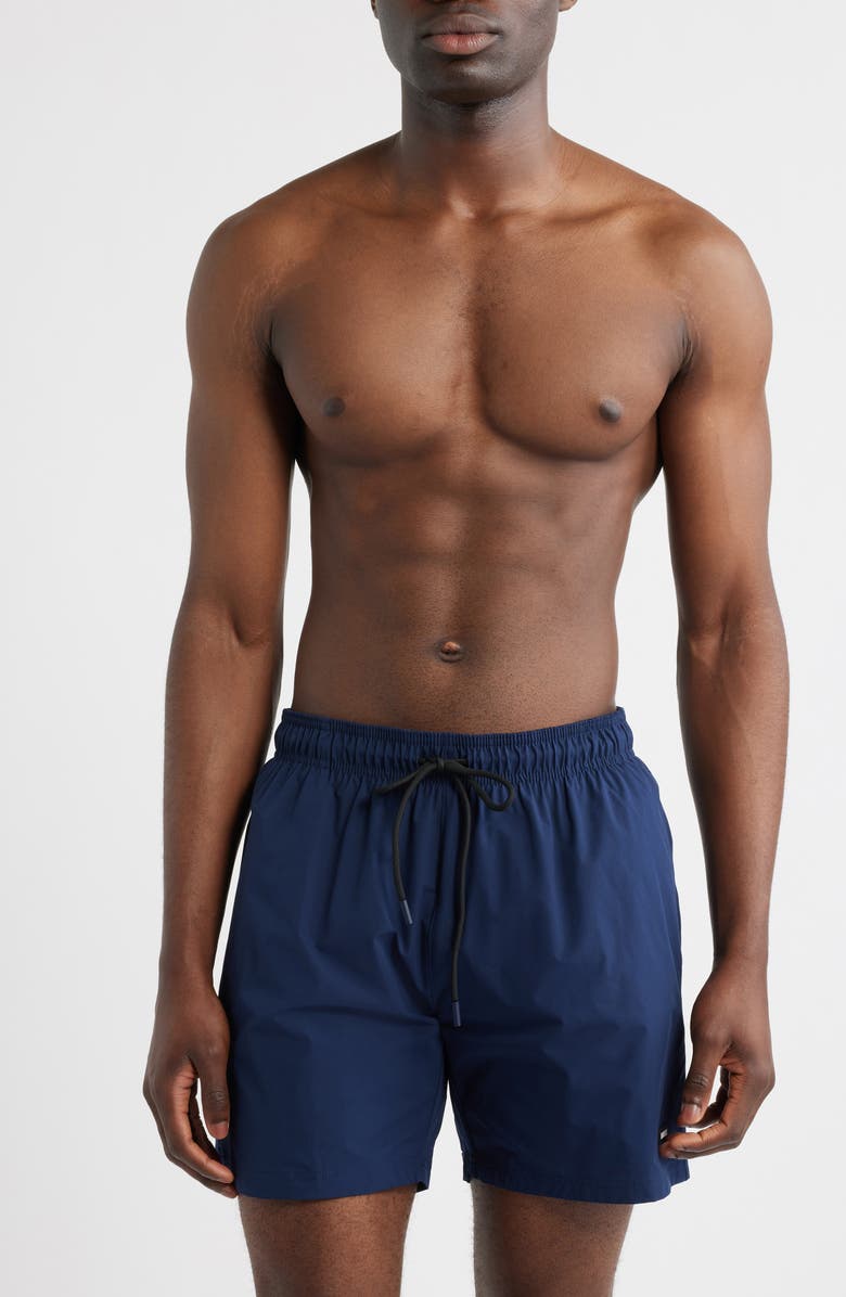 BOSS Shark Swim Trunks, Main, color, Navy