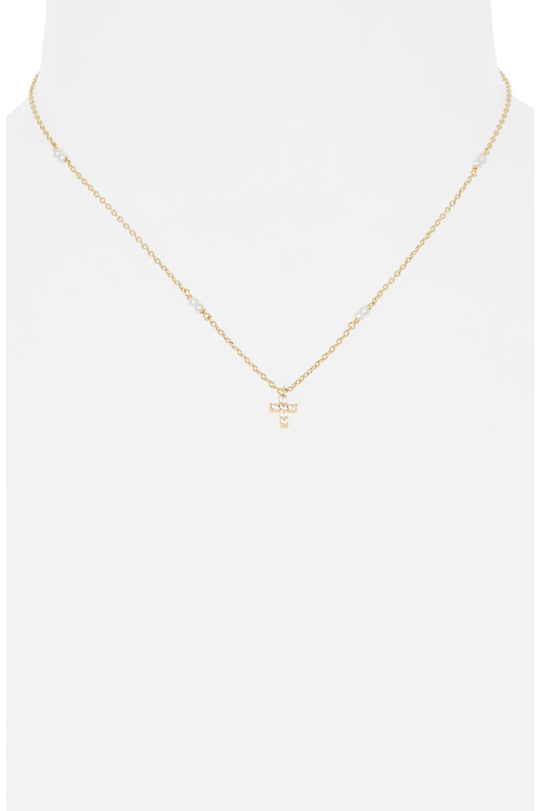 Freshwater Pearl & Cubic Zirconia Cross Pendant Necklace, Alternate, color, GOLD