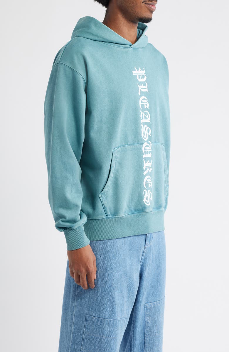 PLEASURES Knight Overdye Logo Graphic Hoodie, Alternate, color, Teal