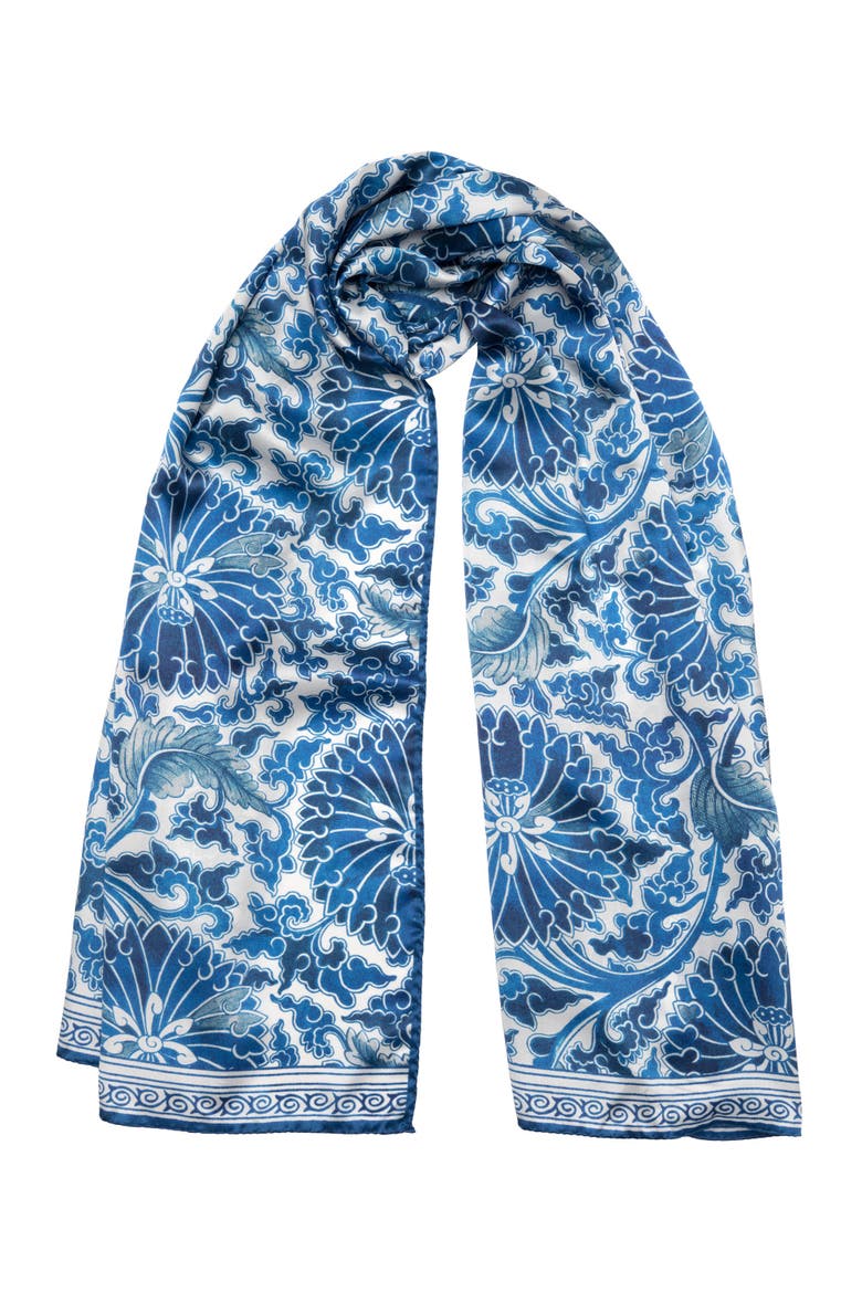 Rosalba - Long Satin Silk Scarf for Women, Main, color, Blue