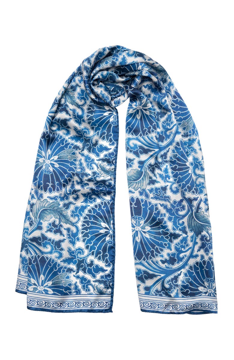 Elizabetta Rosalba - Long Satin Silk Scarf for Women, Main, color, Blue