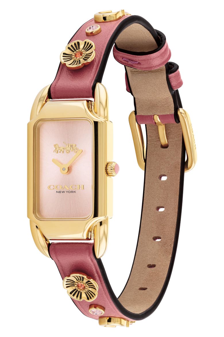 Cadie Leather Strap Watch, 17.5mm, Alternate, color, BLUSH