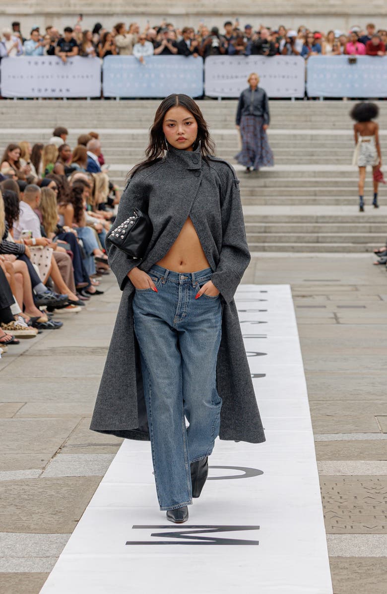 Topshop Mock Neck Car Coat, Alternate, color,