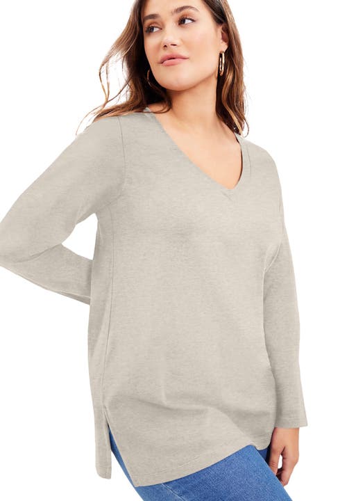 June + Vie Long-sleeve V-neck One + Only Tunic In Brown