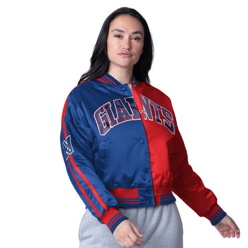 Starter Red/royal New York Giants Cropped Full-snap Jacket In Multi