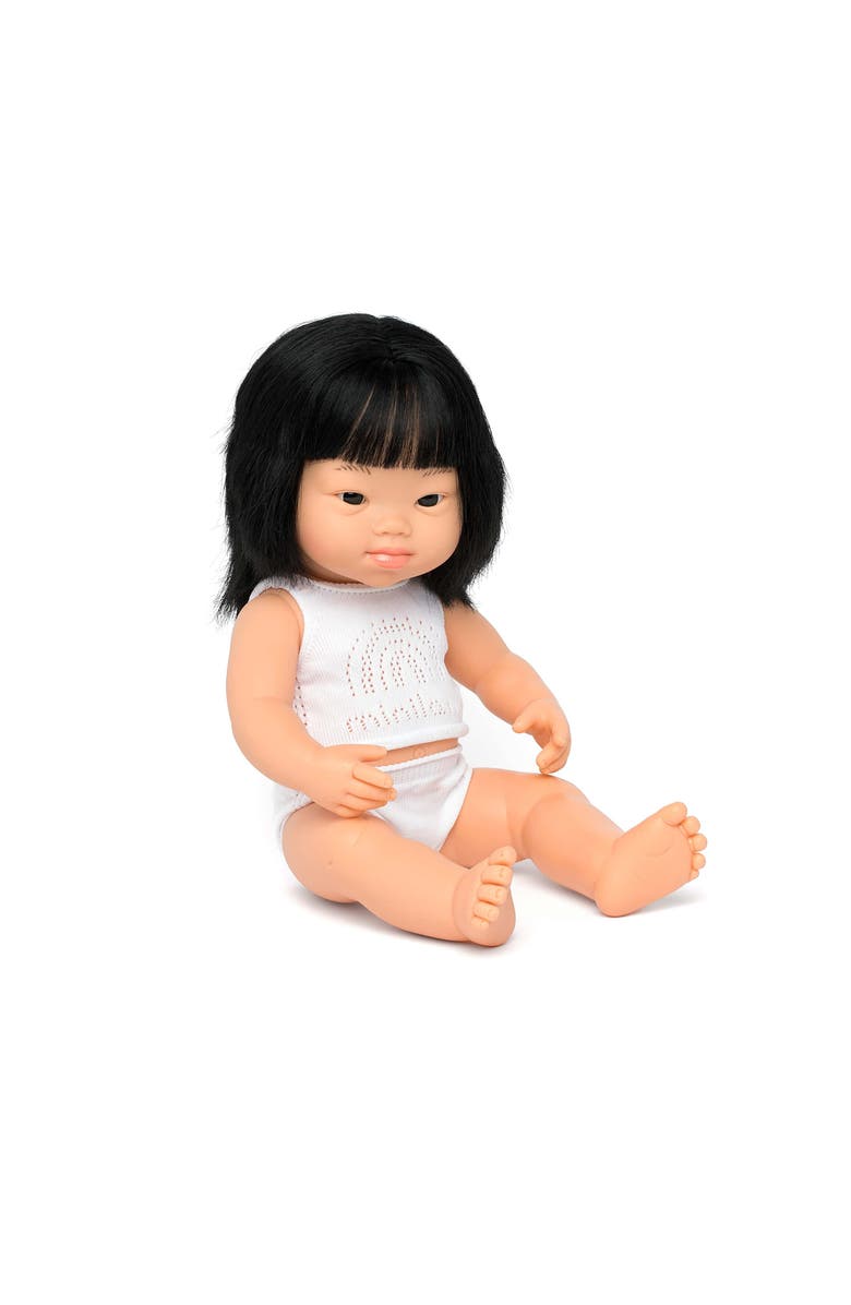 Miniland Baby Doll Asian Girl With Down Syndrome 15'', Main, color, Medium Light Skin