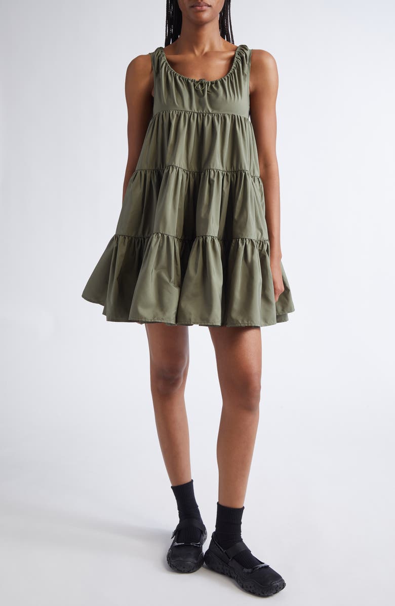 Cecilie Bahnsen Aino Tiered Recycled Faille Minidress, Main, color, Olive