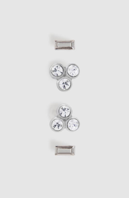 Reiss Mika Micro Set Of 2 Stud Earrings In Silver Tone/clear Crystal