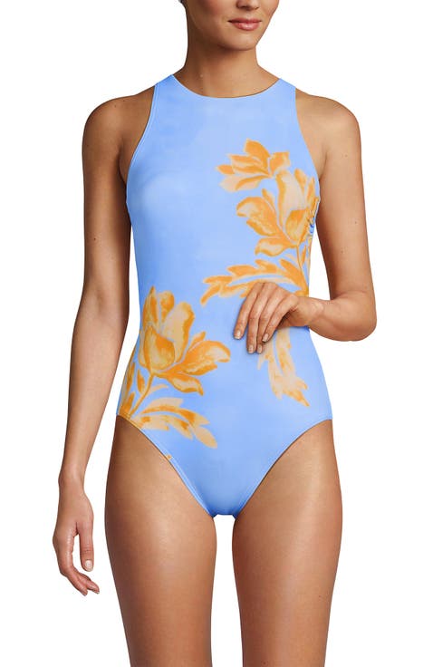 Tugless High Neck Portrait Back One Piece Swimsuit