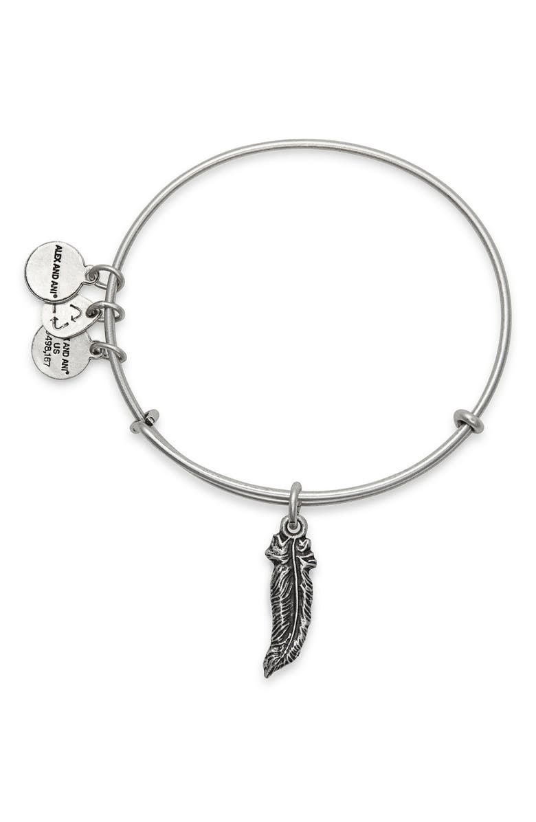 Alex and Ani Feather Adjustable Wire Bangle, Alternate, color, 
