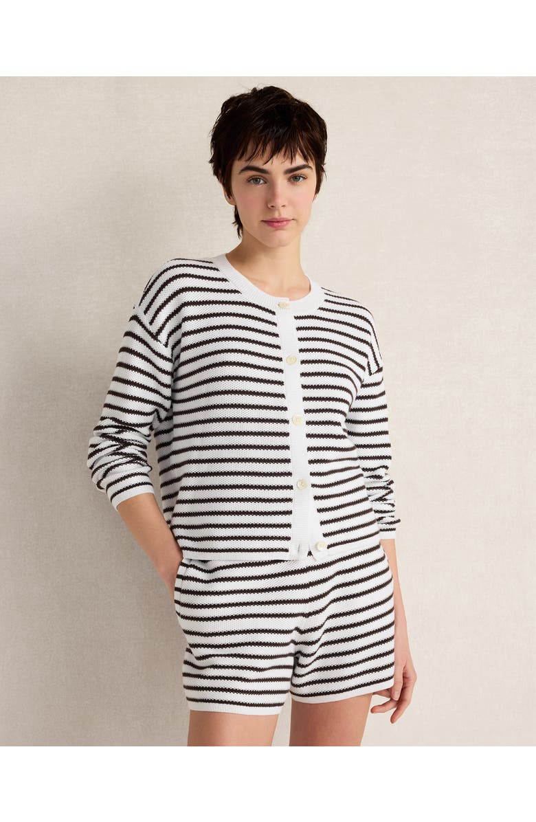 Haven Well Within Cotton Stripe Cardigan, Main, color, White/Coffee Bean