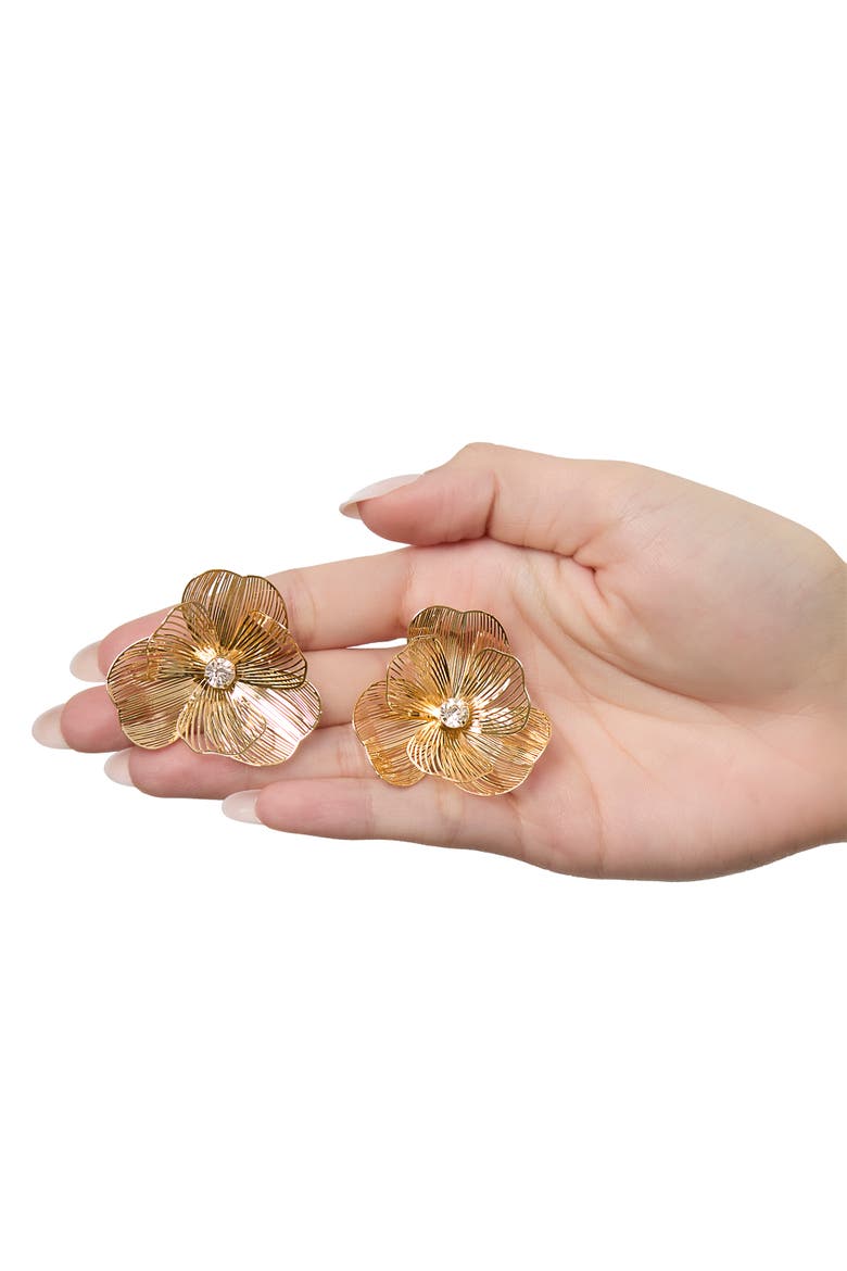 Textured Gold-Tone Petal Flower Stud Earrings, Alternate, color, Gold