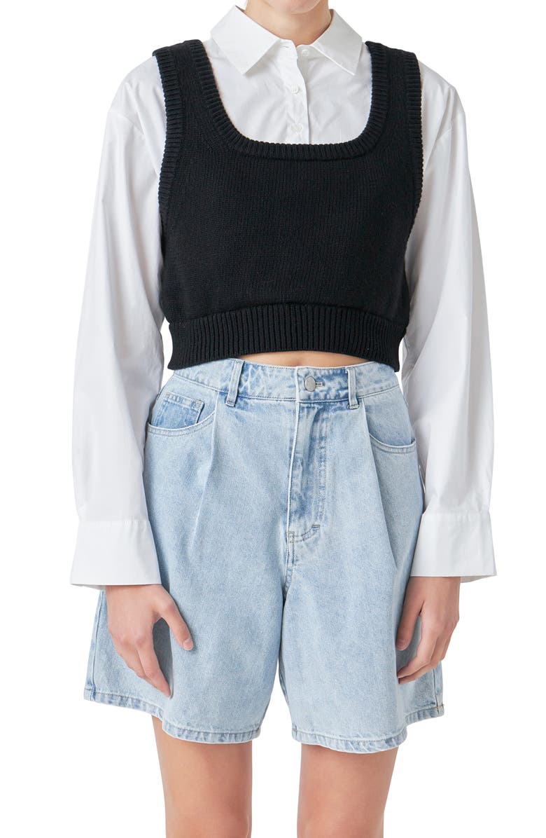 Grey Lab Layered Button-Up Shirt, Alternate, color, Black/ White