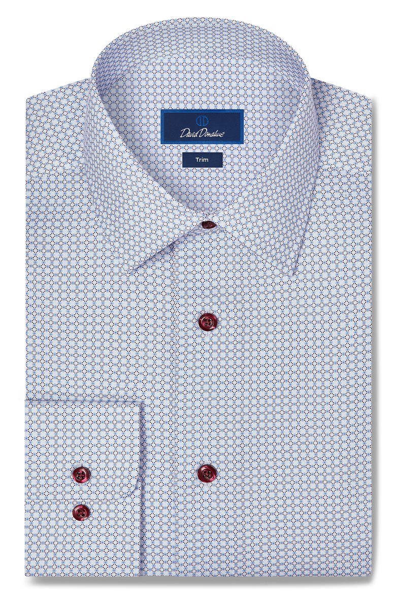 Trim Fit Geometric Print Cotton Dress Shirt, Main, color, WHITE/ MERLOT/ BLUE