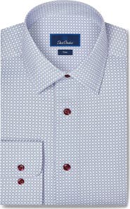 David Donahue Trim Fit Geometric Print Cotton Dress Shirt