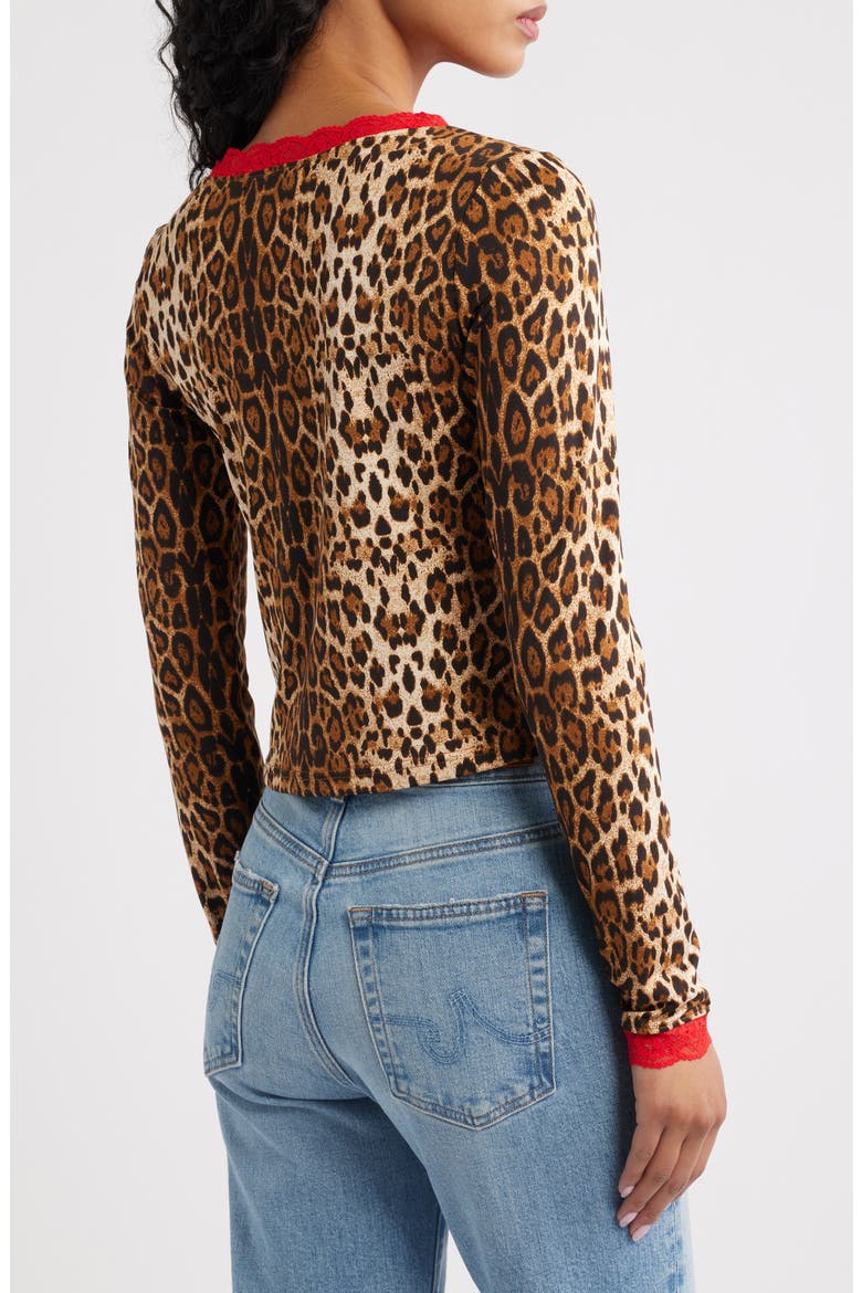 Pour It Up Leopard Lace Trim Button-Up Top, Alternate, color, LEOPARD