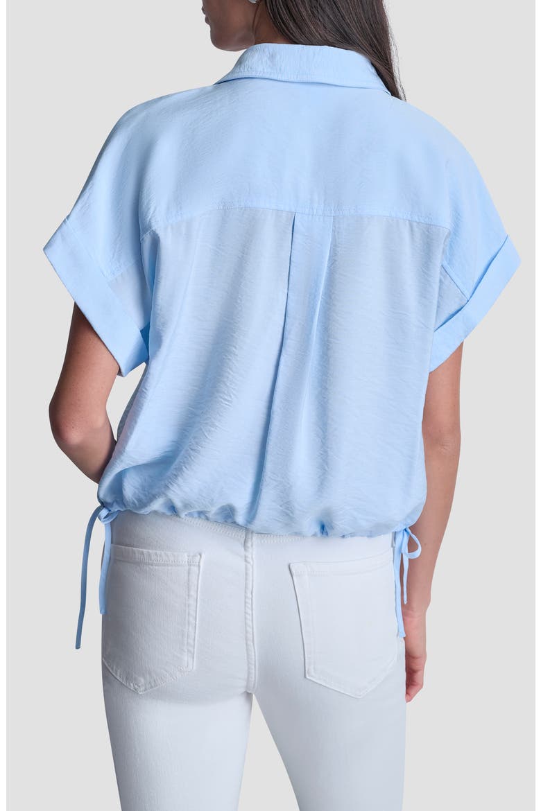 Ladder Lace Detail Short Sleeve Button-Up Shirt, Alternate, color, LIGHT BLUE