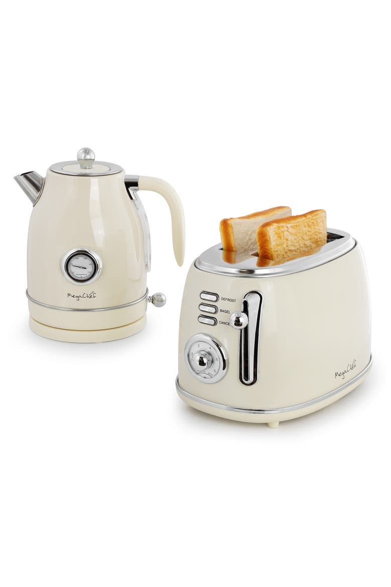 1.8 Quart Electric Tea Kettle and 2 Slice Toaster Combo, Main, color, White