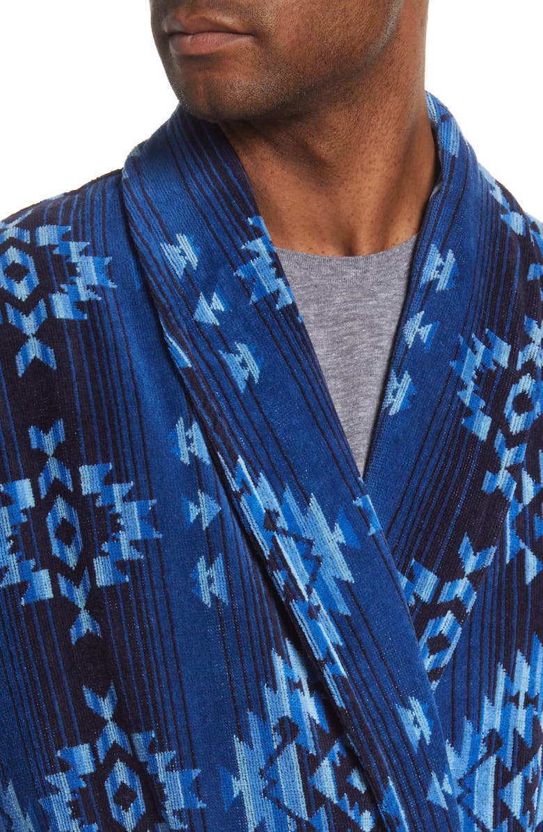 Majestic International Men's Gifted Cotton Terry Velour Robe, Alternate, color, Blue