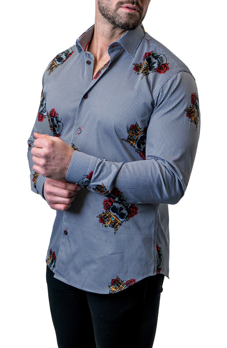 Maceoo Fibonacci Skull King Grey Button-Up Shirt, Alternate, color,