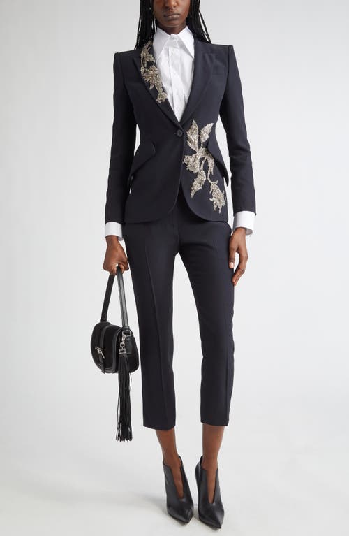 Alexander Mcqueen Floral Crystal One-button Crepe Blazer In Black