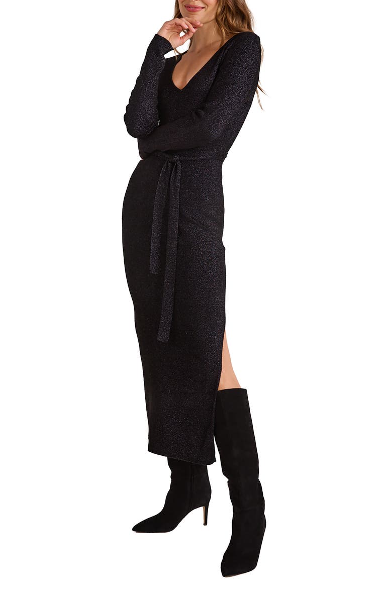 Bella Dahl Metallic Long Sleeve Tie Waist Sweater Dress, Alternate, color, 