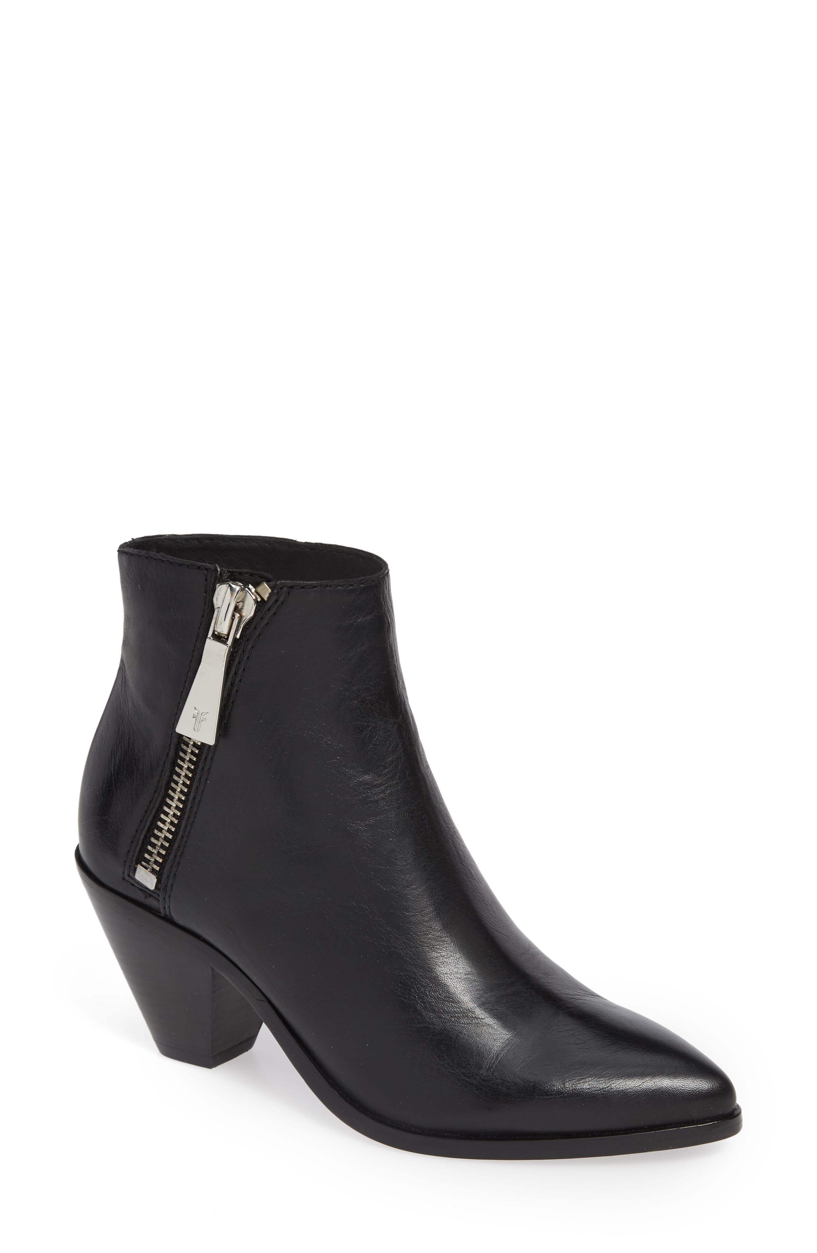 Lila Pointy Toe Bootie, Main, color, BLACK LEATHER
