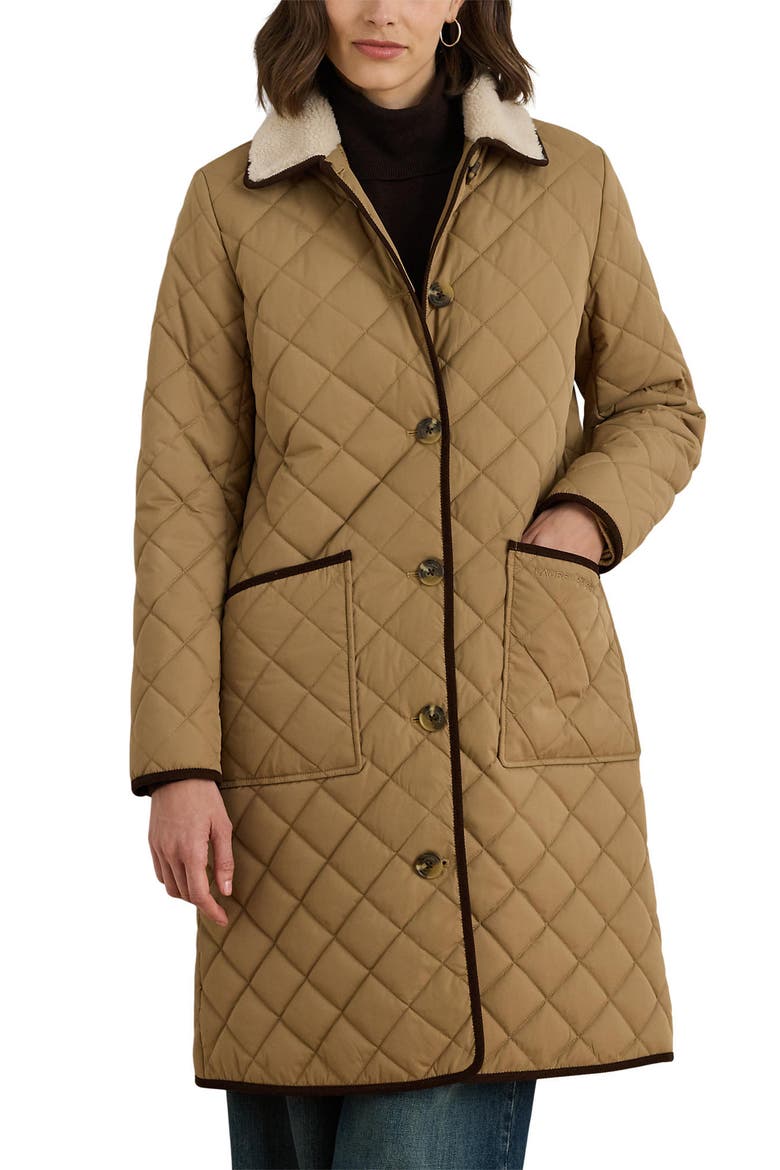 Corduroy Collar Diamond Quilted Coat, Alternate, color, CLASSIC CAMEL
