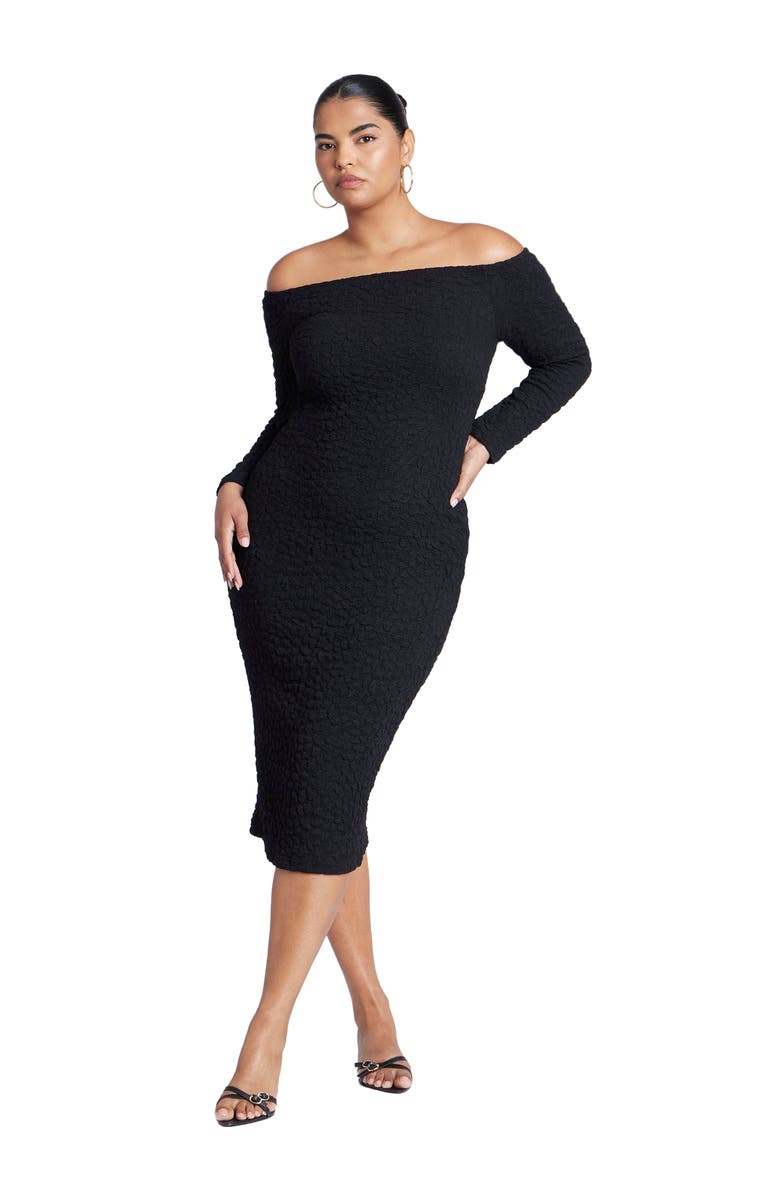 ELOQUII Off Shoulder Textured Dress, Main, color, Black Onyx